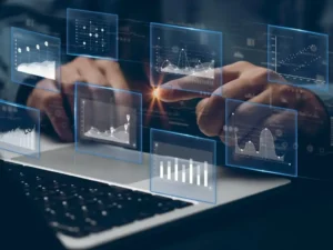 Business intelligence dashboard Big data diagram graph virtual screen. economic analysis and investment finance and marketing planning and business intelligence (BI) concept.